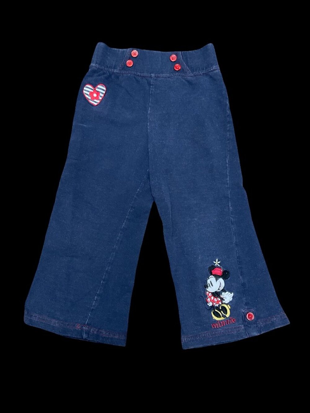👣 5/$25  - Navy Flared Knit Pants w/ Minnie Mouse Applique & Button Details